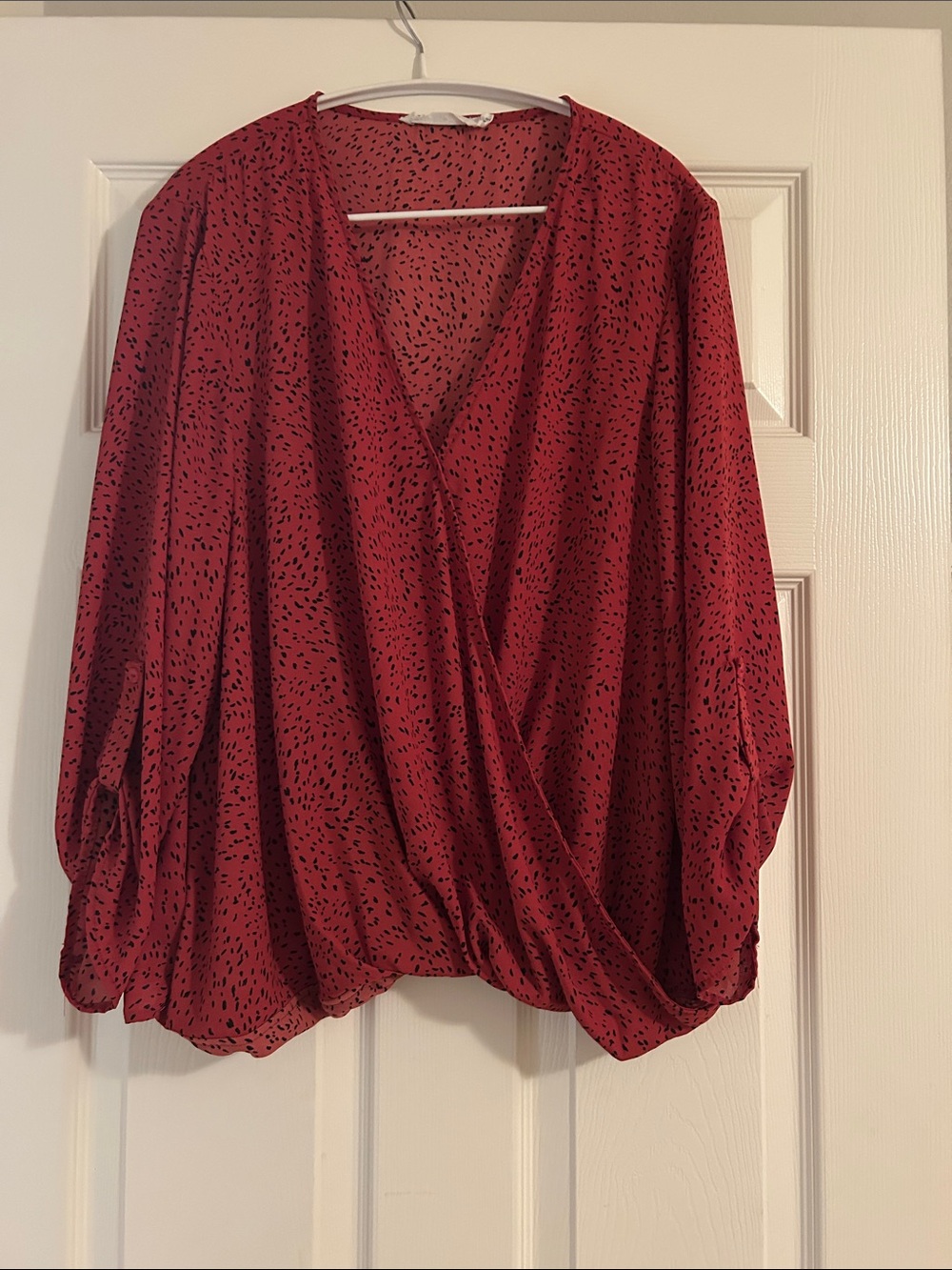 All in Favor Red Printed Surplice Blouse